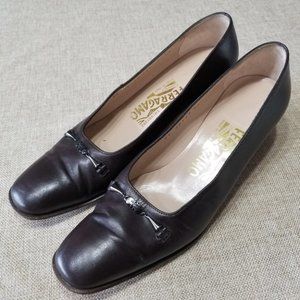 Salvatore Ferragamo Leather Square Toe Pump Heel 5.5 2A